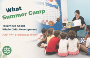 Children participating in a storybook-based whole child development lesson during summer camp.