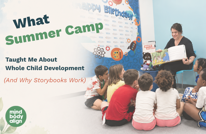 Children participating in a storybook-based whole child development lesson during summer camp.